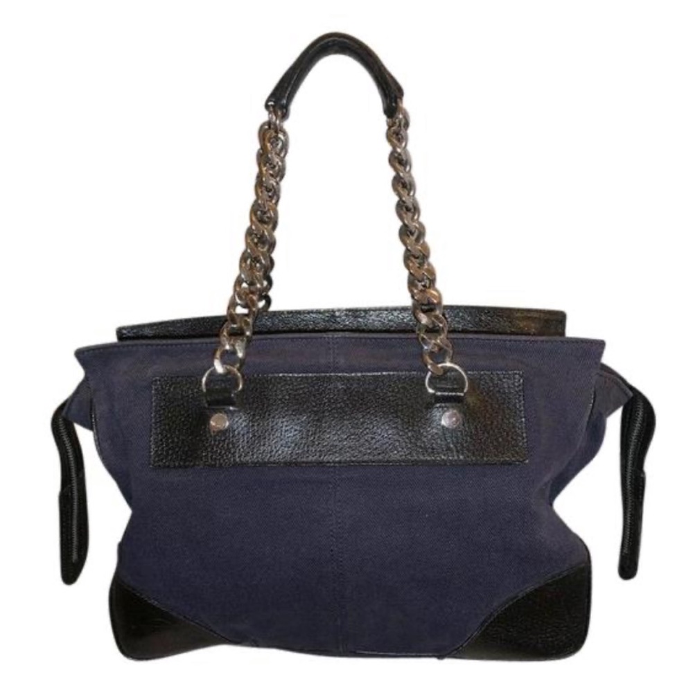 BALENCIAGA navy/black canvas twill/leather bag